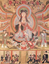 Bannière bouddhiste représentant Dizang et les Six Voies de la Renaissance, de Dunhuang (peinture sur soie)